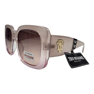 True Religion Square Women's Sunglasses Oversized Pink Gold Designer Glam